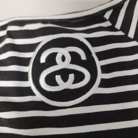 Stussy crop top black white stripe long sleeve size small summer - Picture 1 of 6